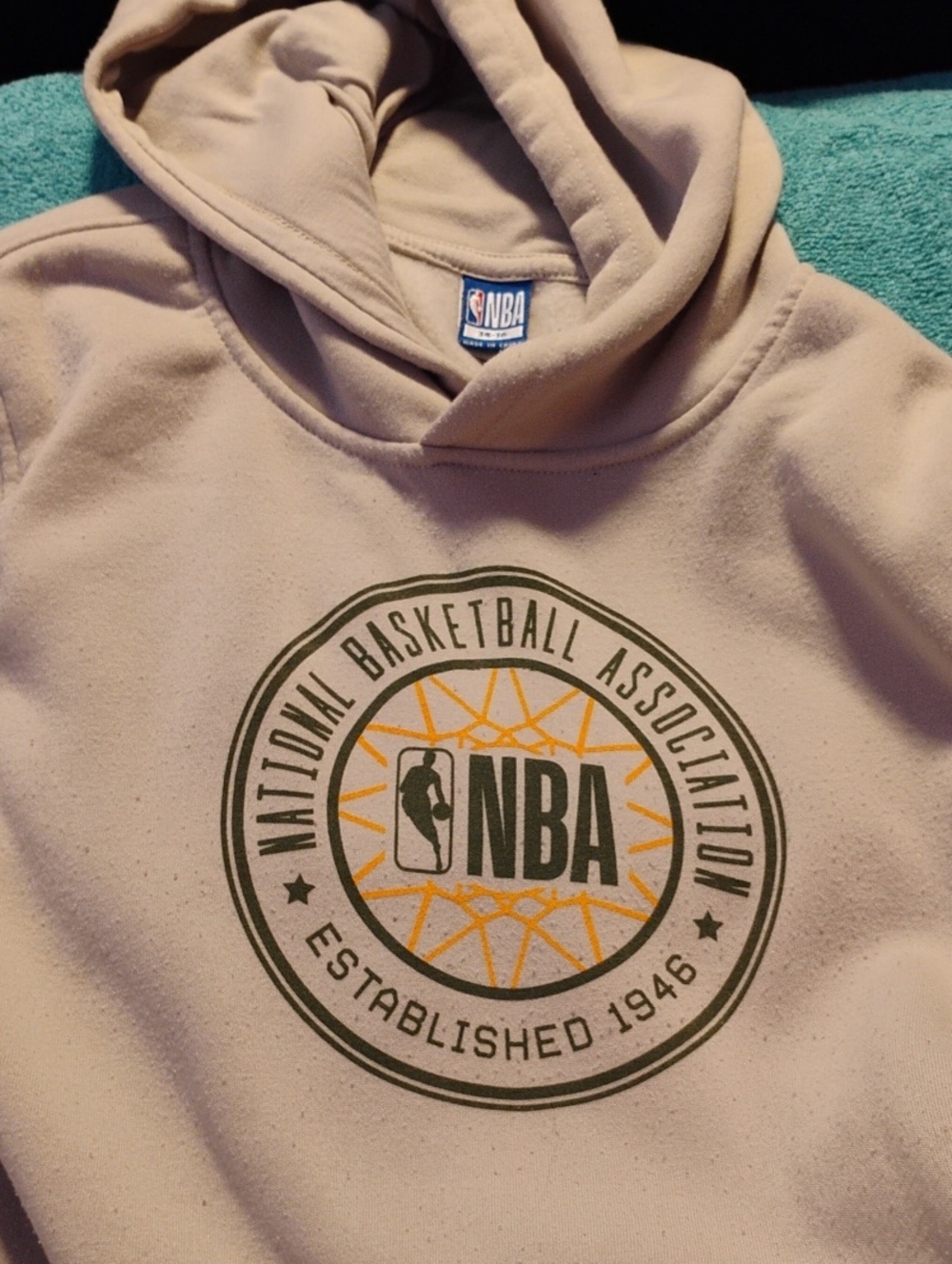 NBA Boy's Crewneck Sweatshirt in Beige with Green & Yellow Emblem